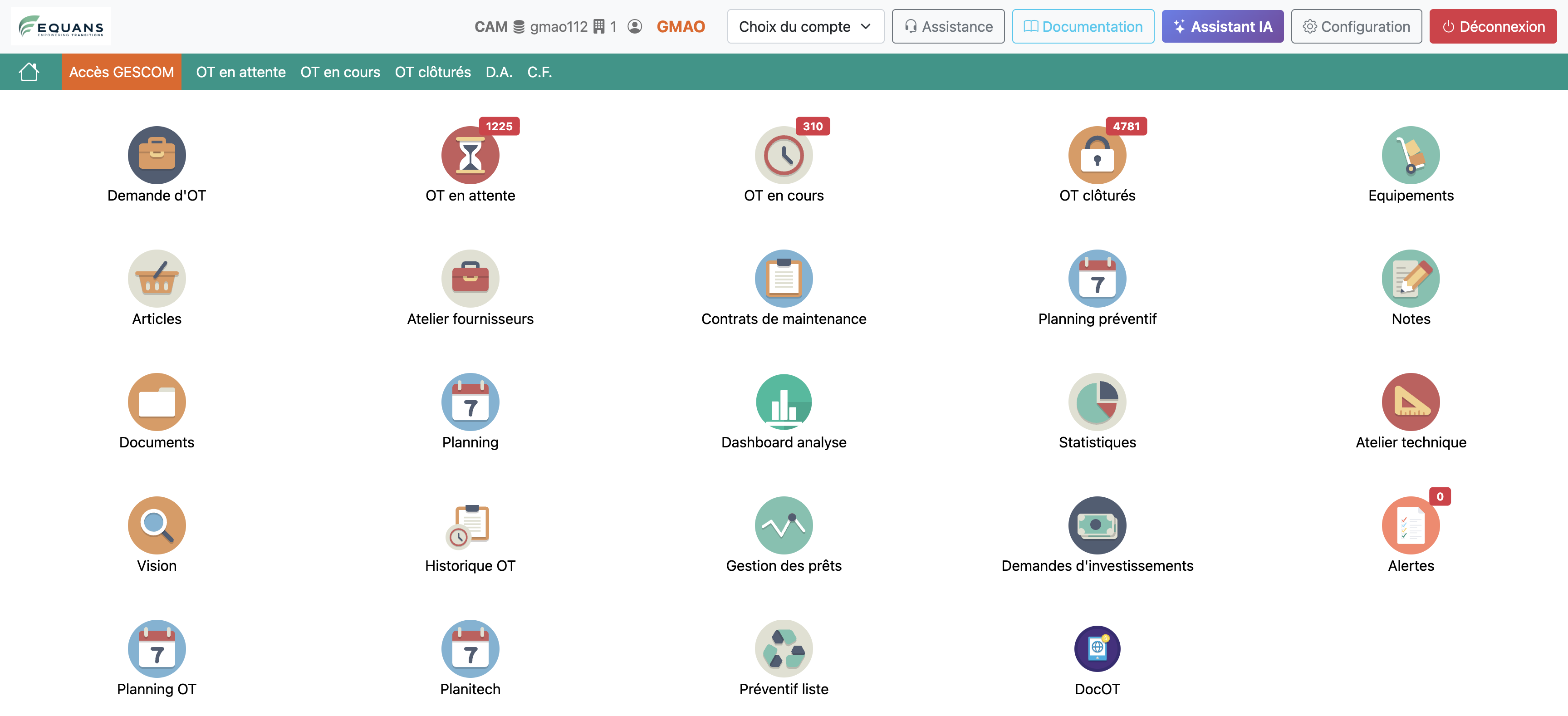 Bureau de Webgestion : accès aux équipements, interventions, historique et planning préventif.